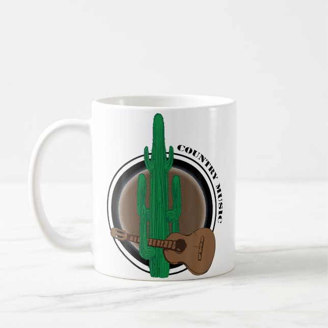 Rolig kaktus med gitarr som spelar countrymusik kaffemugg (Vänster)