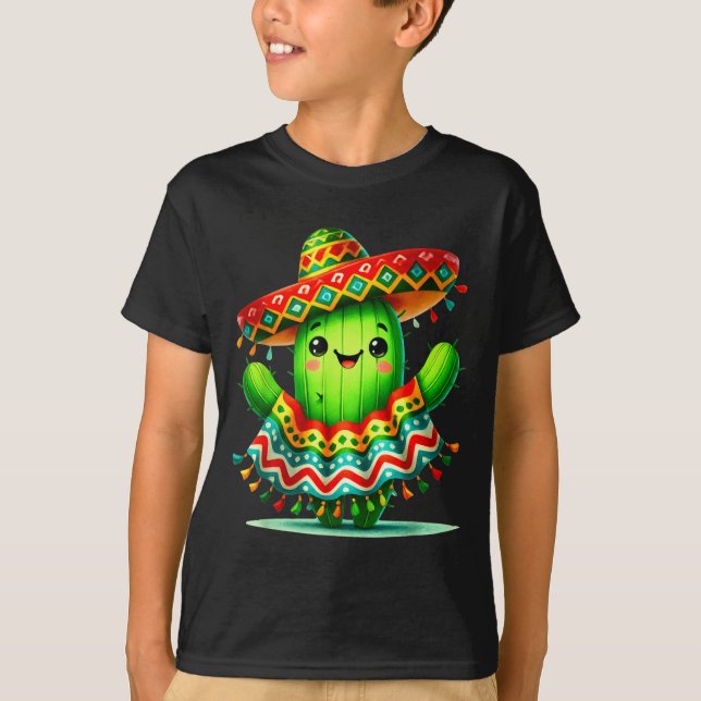 Rolig kaktus poncho cinco de mayo pojkar barn mexi t shirt (Framsida)