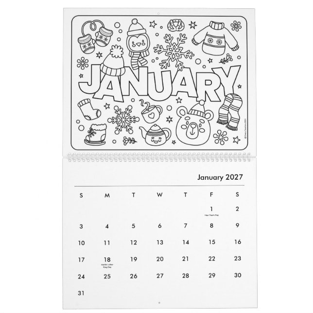 Rolig Kalender för Utmärkning med Färg (Jan 2027)