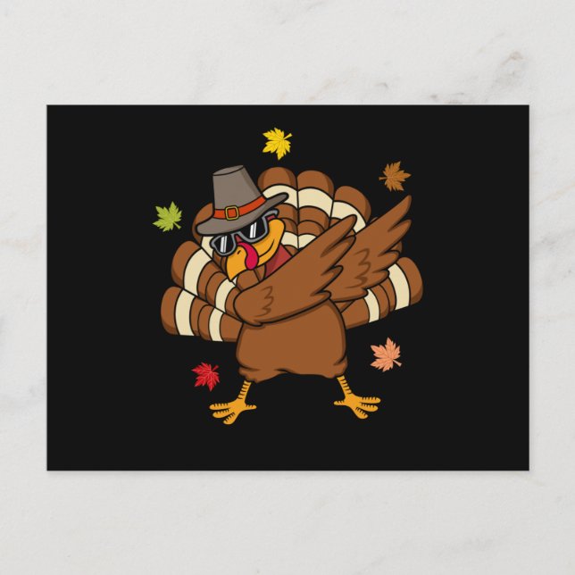 Rolig kalkon-dabbing på Thanksgiving för familjen, Vykort (Framsida)