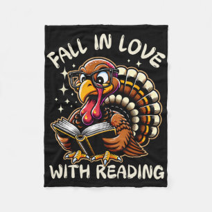 Rolig kalkon förälskad i att läsa på Thanksgiving Fleecefilt
