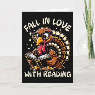 Rolig kalkon förälskad i att läsa på Thanksgiving Kort