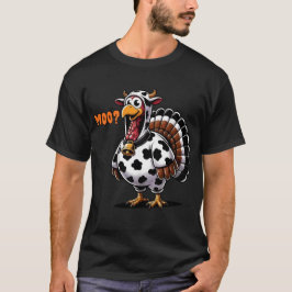Rolig Kalkon Ko Kostym Moo-key Thanksgiving T Shirt