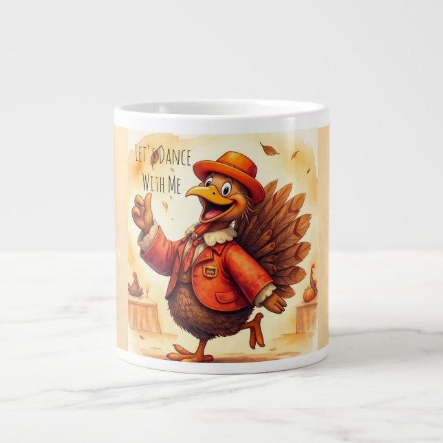 Rolig kalkon, låt oss dansa med mig, Thanksgiving Jumbo Mugg (Framsidan)