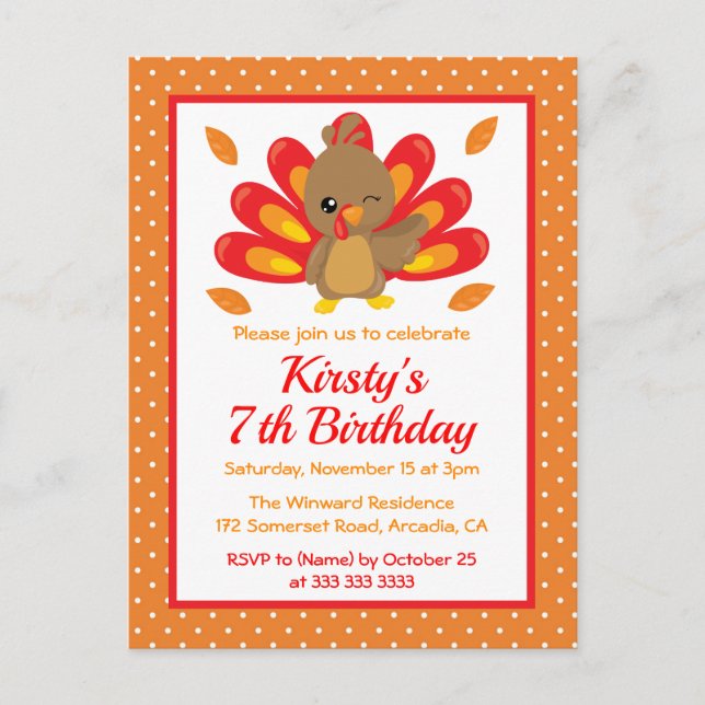 Rolig kalkon Thanksgiving födelsedagsinbjudan Vykort (Framsida)