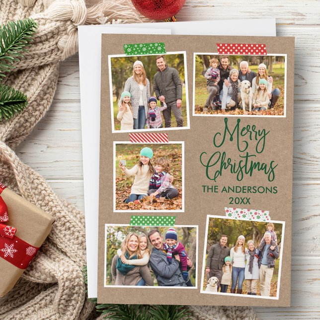 Rolig kalligrafi kraft grön jul hantverkstejp julkort (Customize to add text to back of card.)