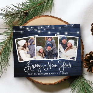 Rolig Kalligrafi Trä Ljus 3 Foto Gott Nytt År Vykort
