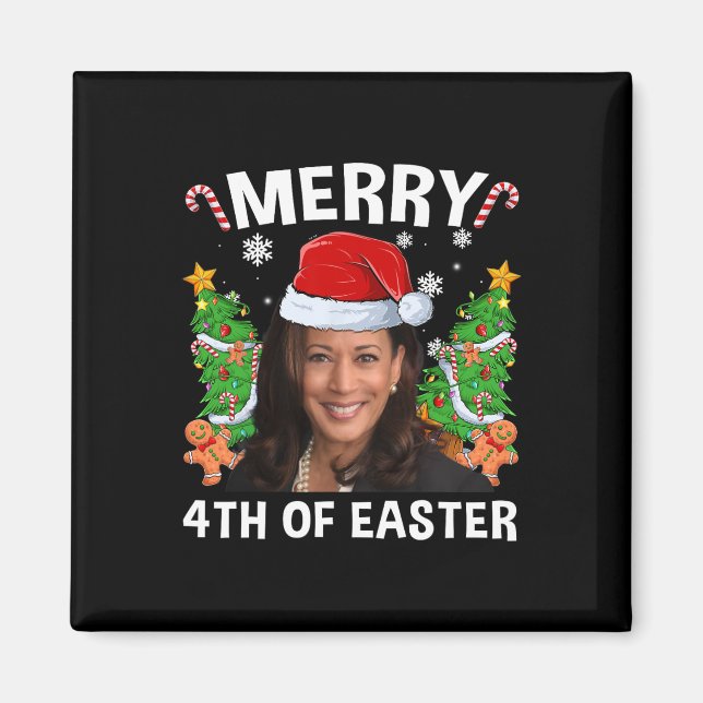 Rolig Kamala Harris jul Santa hatt God jul 4e Magnet (Framsidan)