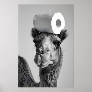 Rolig Kamel Badrumskonsttryck, Toalettpapper Humor Poster