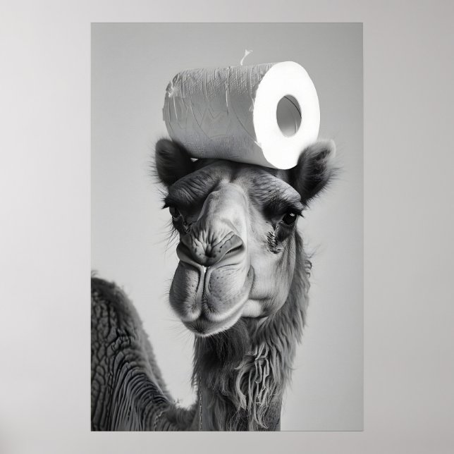 Rolig Kamel Badrumskonsttryck, Toalettpapper Humor Poster (Framsidan)