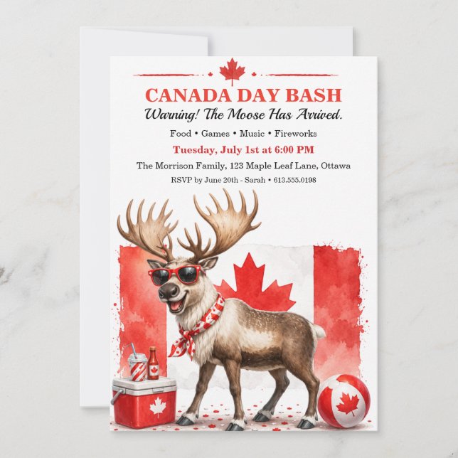 Rolig kanadensisk älg Canada Day-fest grillfest  Inbjudningar (Framsida)