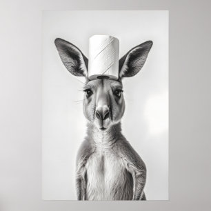 Rolig Känguru Badrum Konsttryck, Toalettpapper på Poster