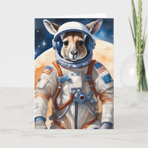Rolig känguru i astronautdräkt i yttre rymden kort