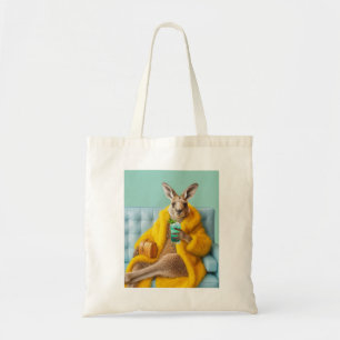 Rolig känguru i gul pälsrock Totebag Tygkasse