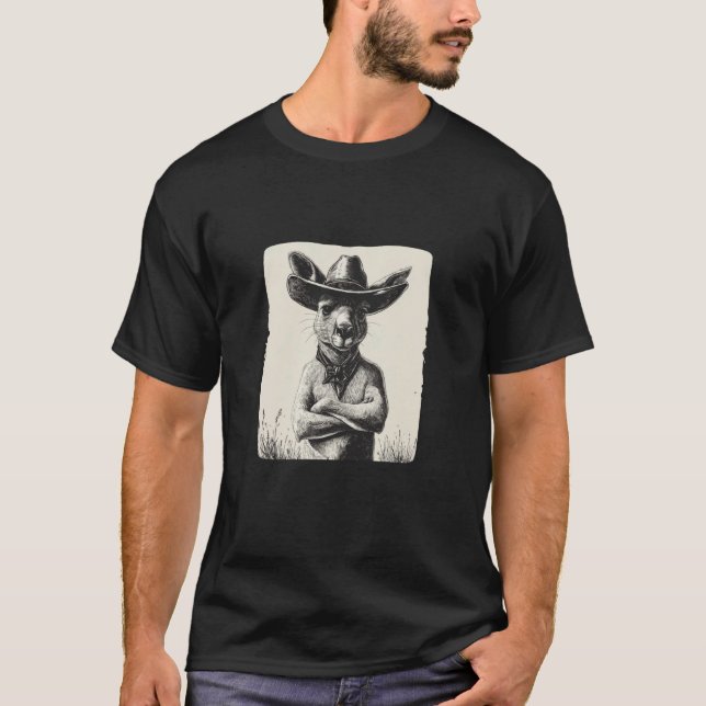 Rolig känguru med cowboyhattkostym t shirt (Framsida)