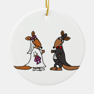 Rolig kängurubrud- och brudgumbröllopdesign julgransprydnad keramik
