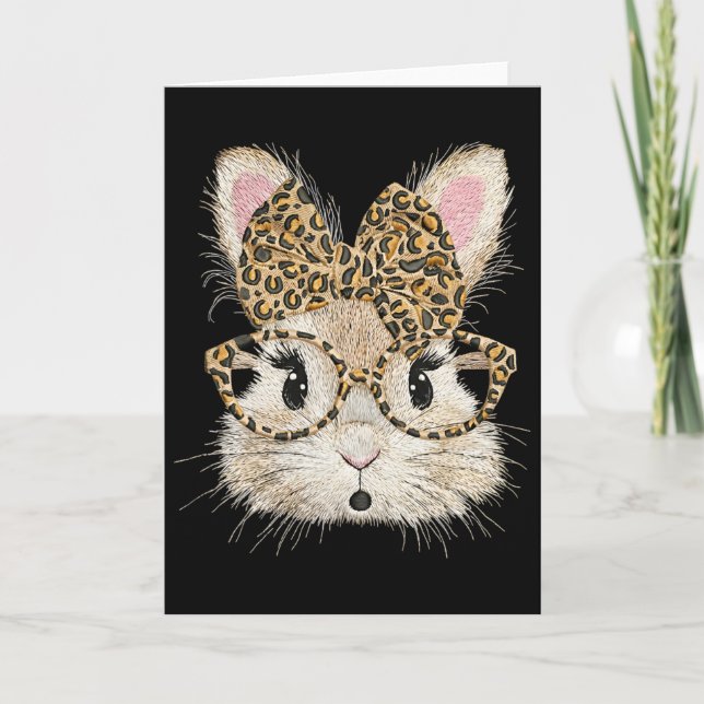 Rolig kanin ansikte Glas Coquette Bow Leopard Rabb Kort (Framsida)