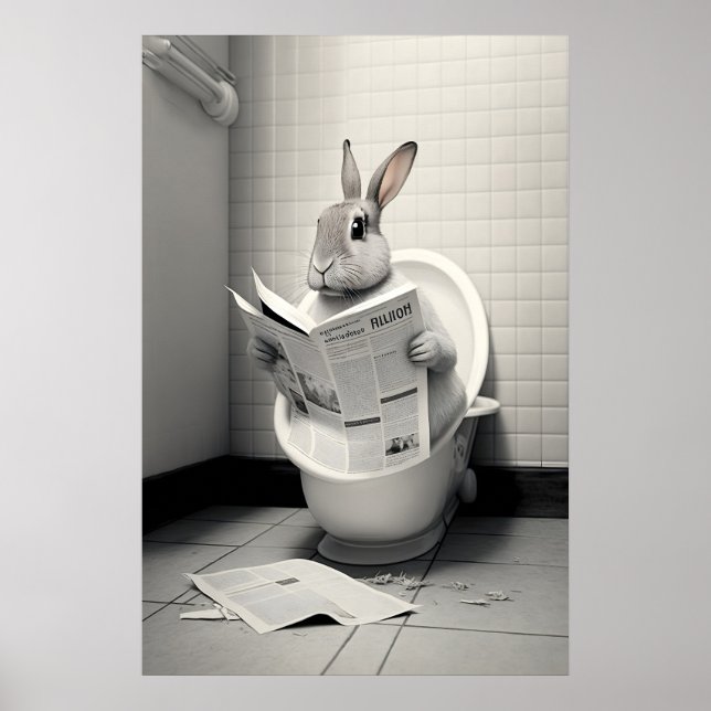 Rolig kanin badrumstryck Kanin läser Poster (Framsidan)