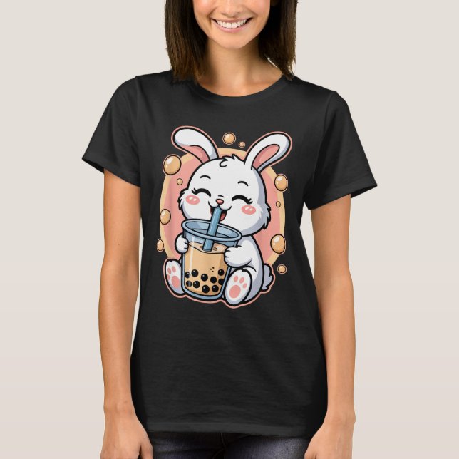Rolig Kanin Boba Te Bubbletea T Shirt (Framsida)