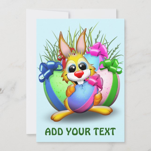 Rolig kanin som biter på ett påskägg julkort (Framsida)