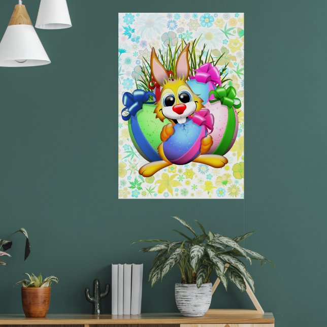 Rolig kanin som biter på ett påskägg poster (Vardagsrum 1)
