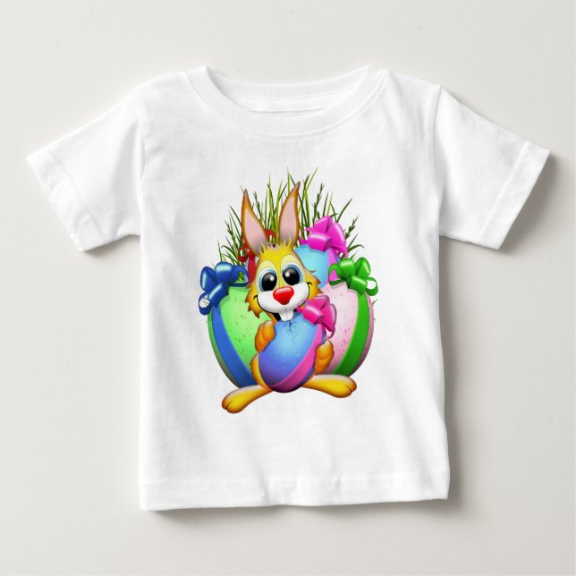 Rolig kanin som biter på ett påskägg t shirt (Framsida)
