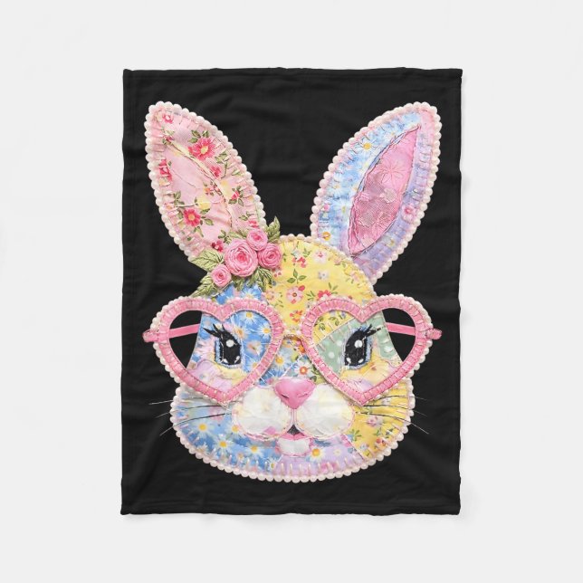 Rolig kaninansikte Gles blomsterpatchwork kanin ös Fleecefilt (Framsidan)