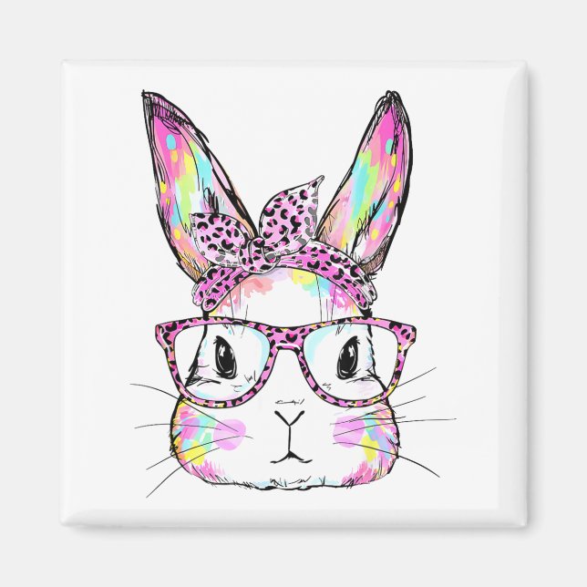 Rolig kaninansikte Gles kanin Coquette Bow Glad Ea Magnet (Framsidan)