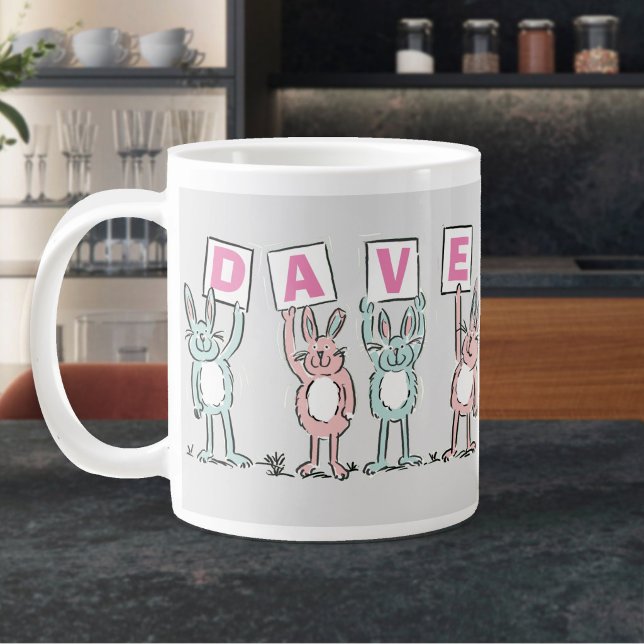 Rolig kanindesign med namn på 4 bokstäver jumbo mugg (Large Mug with 4-Lettered Name)