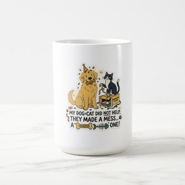 Rolig kaos mellan hund och katt Söt kaffemugg för  (Center)