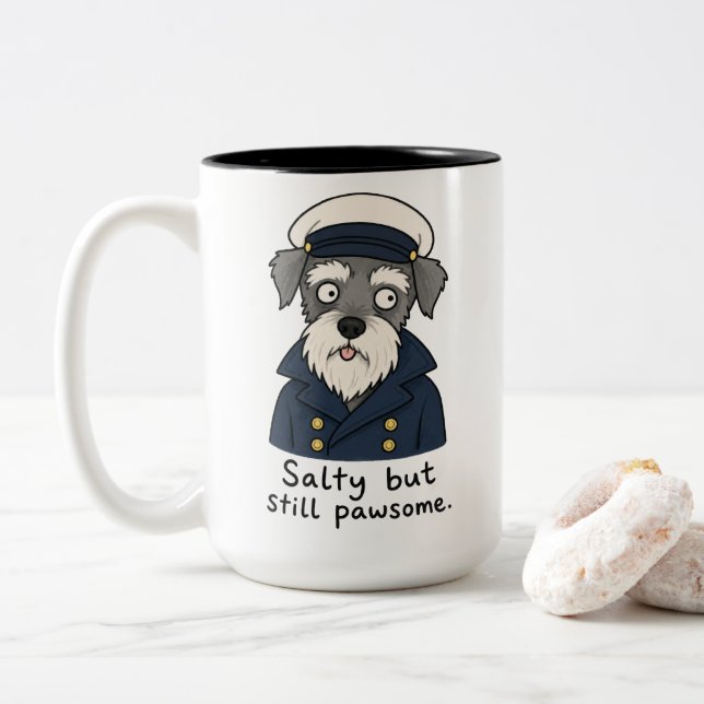 Rolig Kapten Schnauzer Salt men Pawsome Två-Tonad Mugg (Med munk)