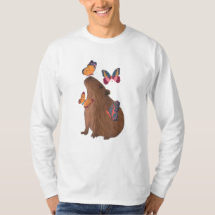 Rolig Kapybara med Fjäril – Sött Gnagare Djur T Shirt