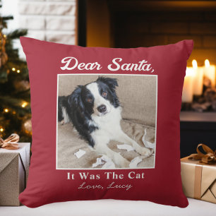 Rolig Kära Tomte Hund Jul Foto Kudde