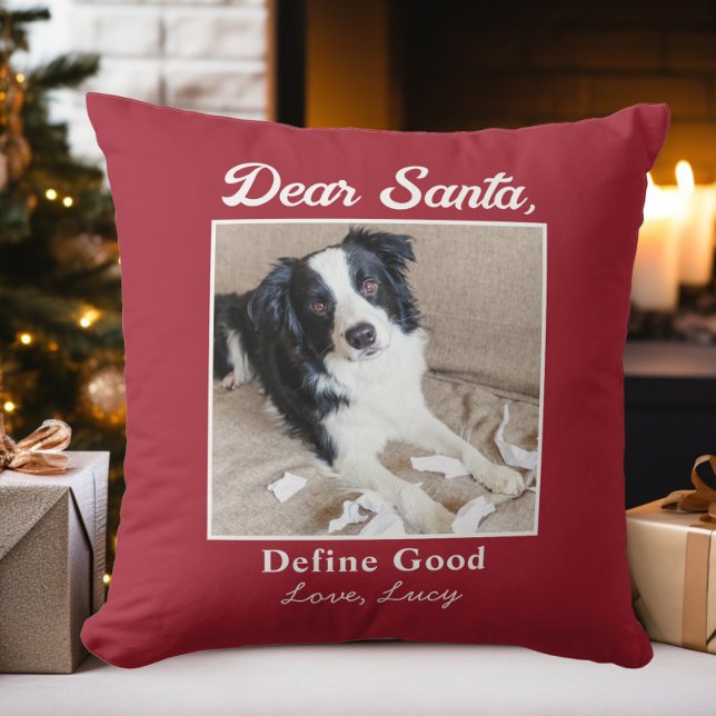Rolig Kära Tomte Husdjur Hund Katt Jul Foto Kudde (Funny Dear Santa Pet Dog Cat Christmas Photo Throw Pillow)