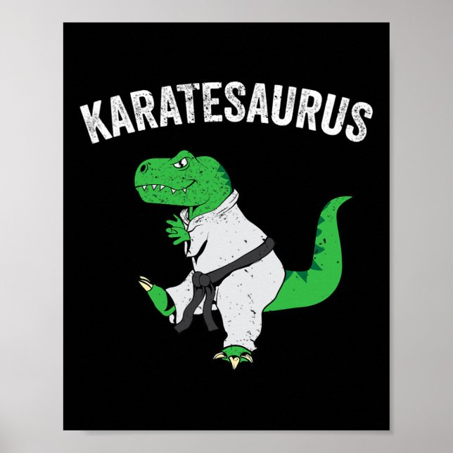Rolig karate T Rex dinosaur söt dino kampsport Poster (Framsidan)