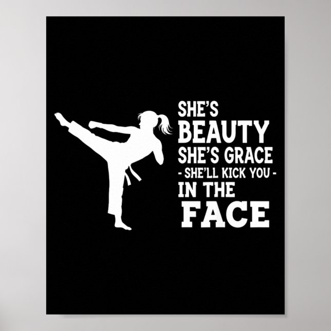 Rolig karate taekwondo skönhet nåd spark i ansikte poster (Framsidan)