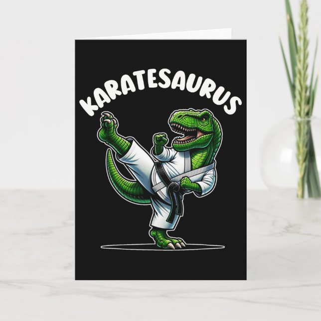 Rolig Karatesaurus Dinosaurie T Rex I Karate Gi Bl Kort (Framsida)
