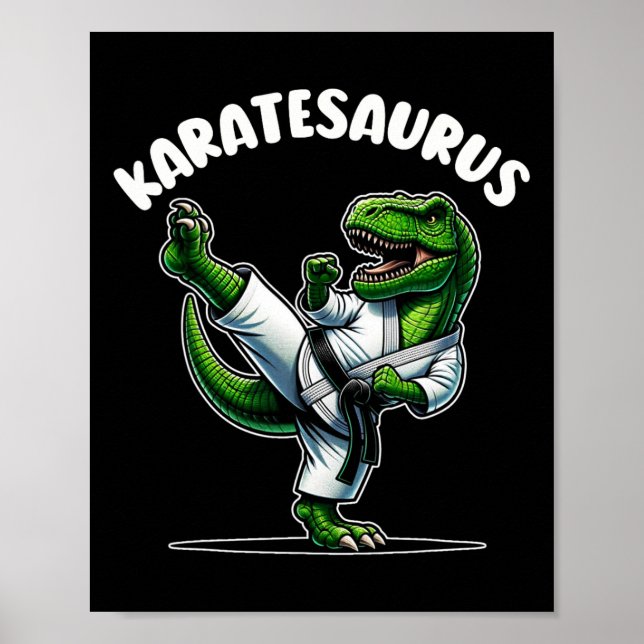 Rolig Karatesaurus Dinosaurie T Rex I Karate Gi Bl Poster (Framsidan)