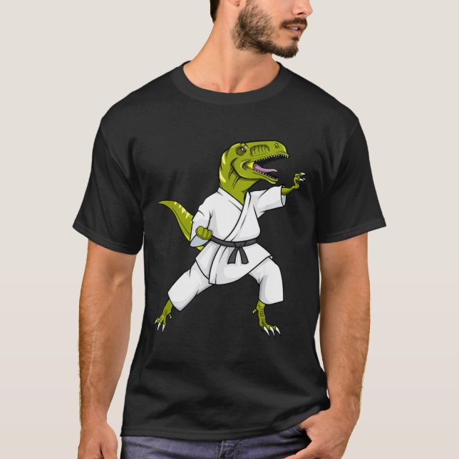 Rolig Karatesaurus T-rex Dinosaur Karate Samurai D T Shirt (Framsida)