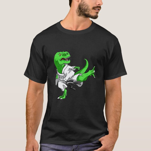 Rolig Karatesaurus Trex Karate Dinosaur Pojke Flic T Shirt (Framsida)