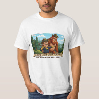 Rolig karikatyr av Teddy Roosevelt och Bigfoot - N T Shirt