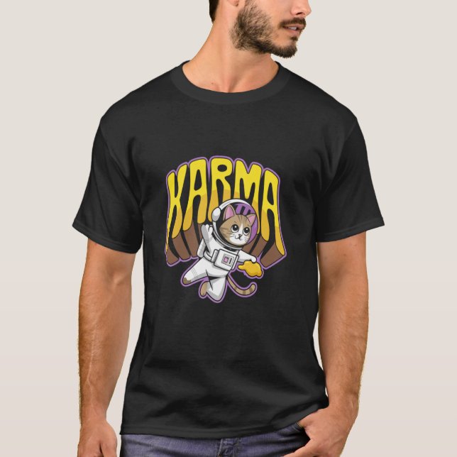 Rolig Karma Katt Astronaut Rymdäventyr Katt Kärlek T Shirt (Framsida)