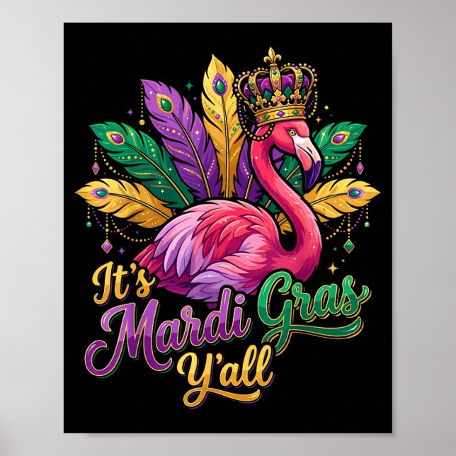 Rolig Karnevalsfest Presentidé Flamingo Mardi Gras Poster (Framsidan)