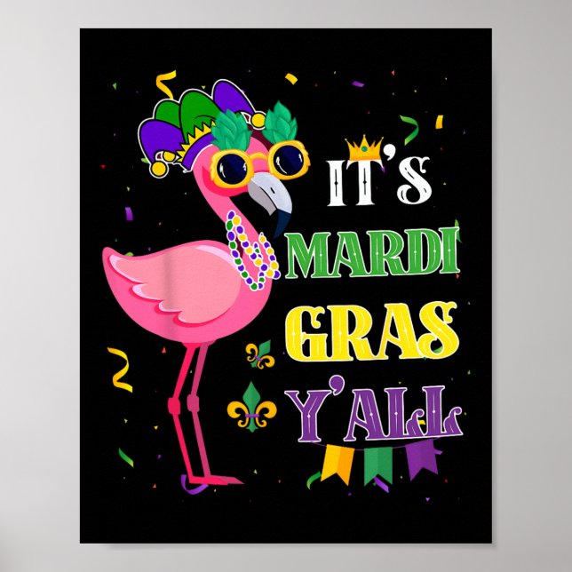 Rolig Karnevalsfest Presentidé Flamingo Mardi Gras Poster (Framsidan)