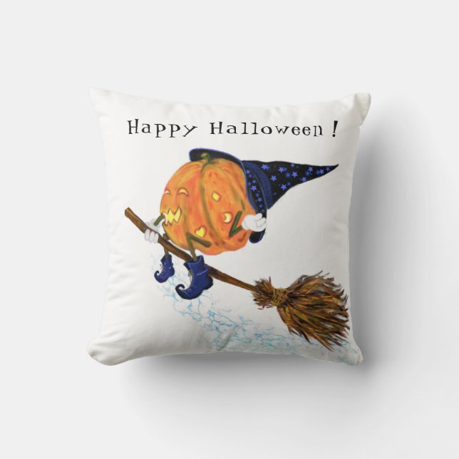 Rolig Kastkudde Halloween Häxa Pumpa Flygande Kudde (Framsida)