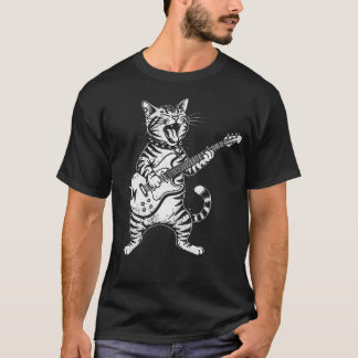 Rolig Katguitar Spelar Musik T Shirt