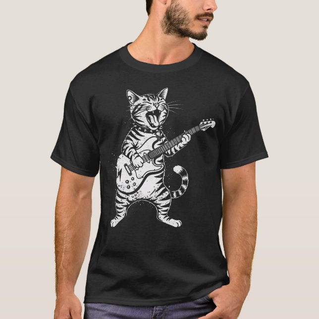 Rolig Katguitar Spelar Musik T Shirt (Framsida)