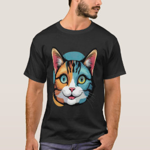 Rolig Katt Ansikte Teckning Konstnärlig Grafisk T Shirt