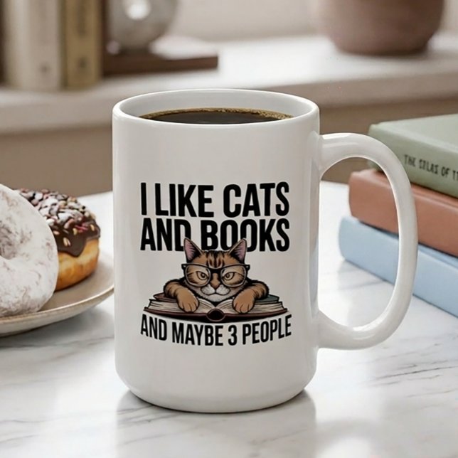 Rolig katt Antisocial Katt Introvert Bokälskare Kaffemugg (Skapare uppladdad)