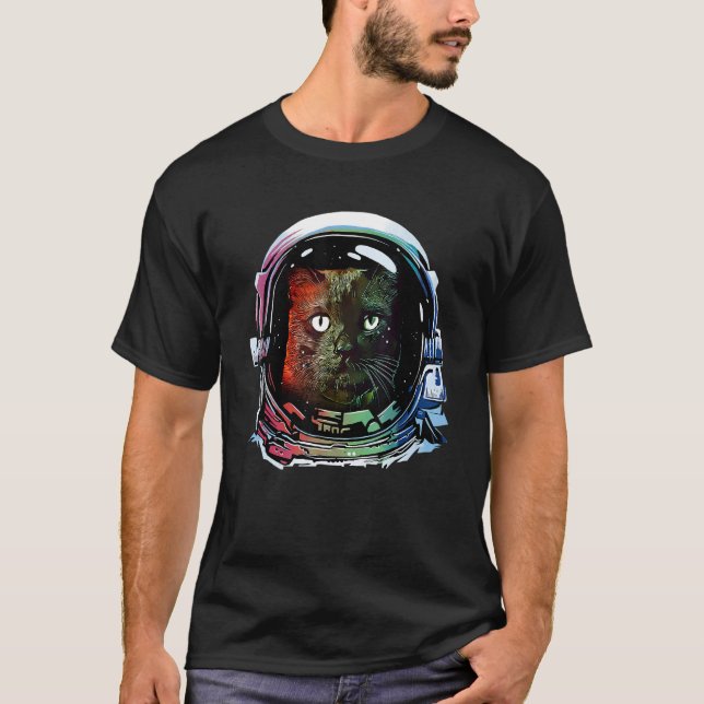 Rolig Katt Astronaut Rymdkatt Älskare Retro T Shirt (Framsida)